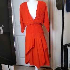 $Make Offer!  Orange Wrap Sundress with Plunge Neckline and Dolman Sleeves